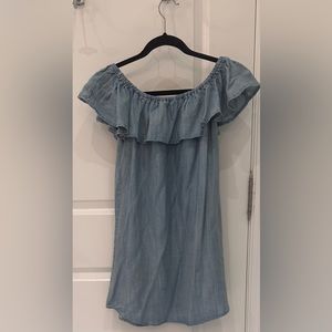 Denim off-shoulder mini dress